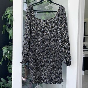 Blue and black floral print mini dress